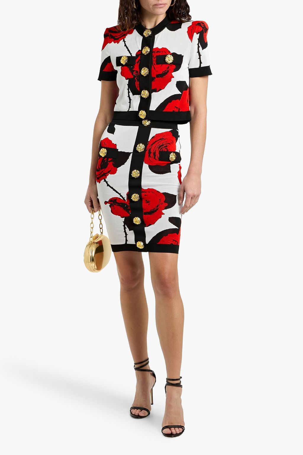 BALMAIN Floral jacquard-knit mini skirt