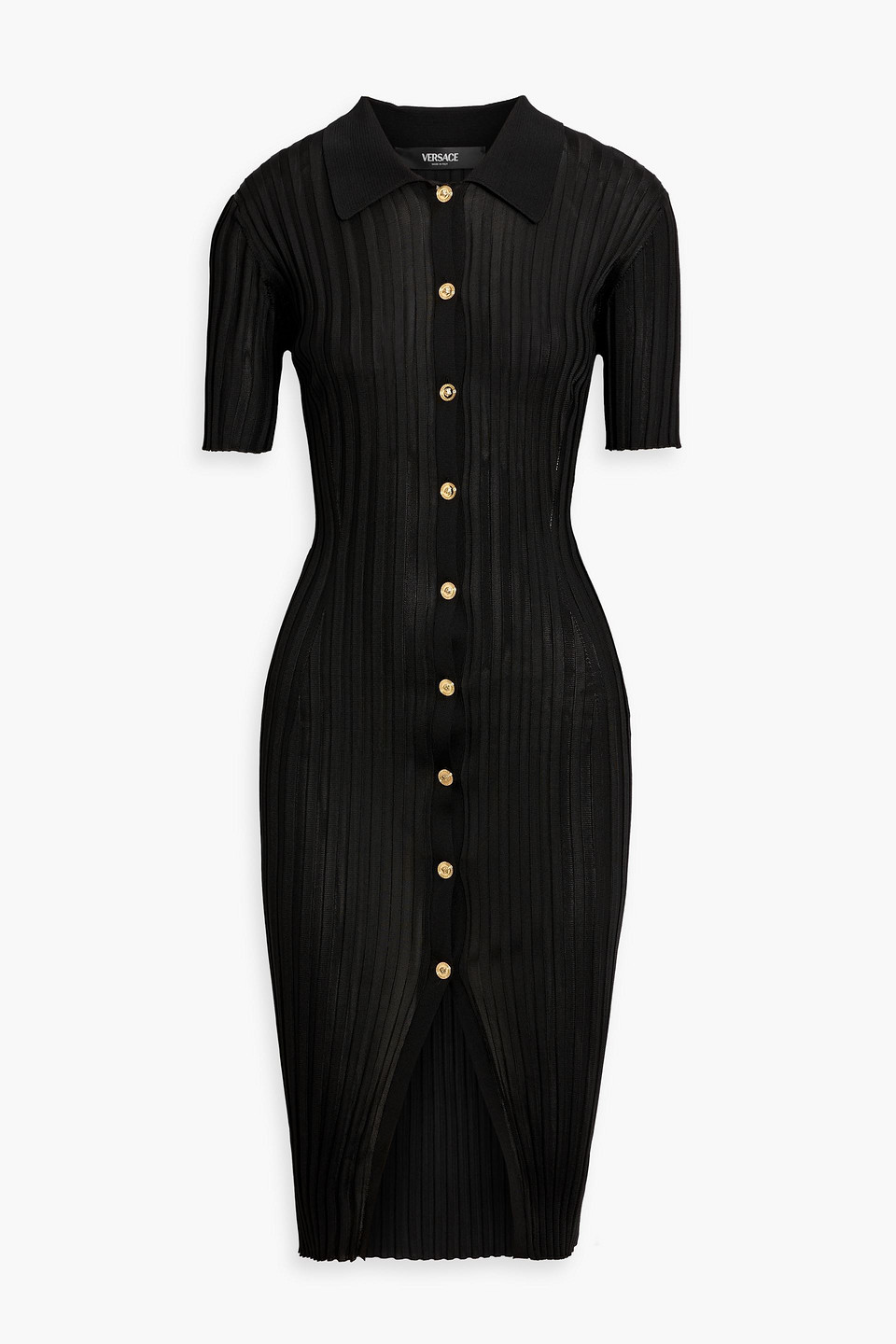 Versace Ribbed-knit Dress In Black