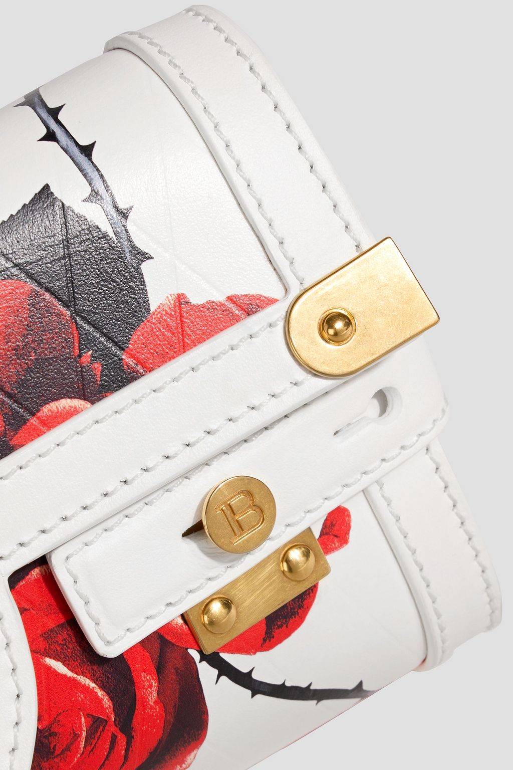 BALMAIN Embossed floral-print leather clutch