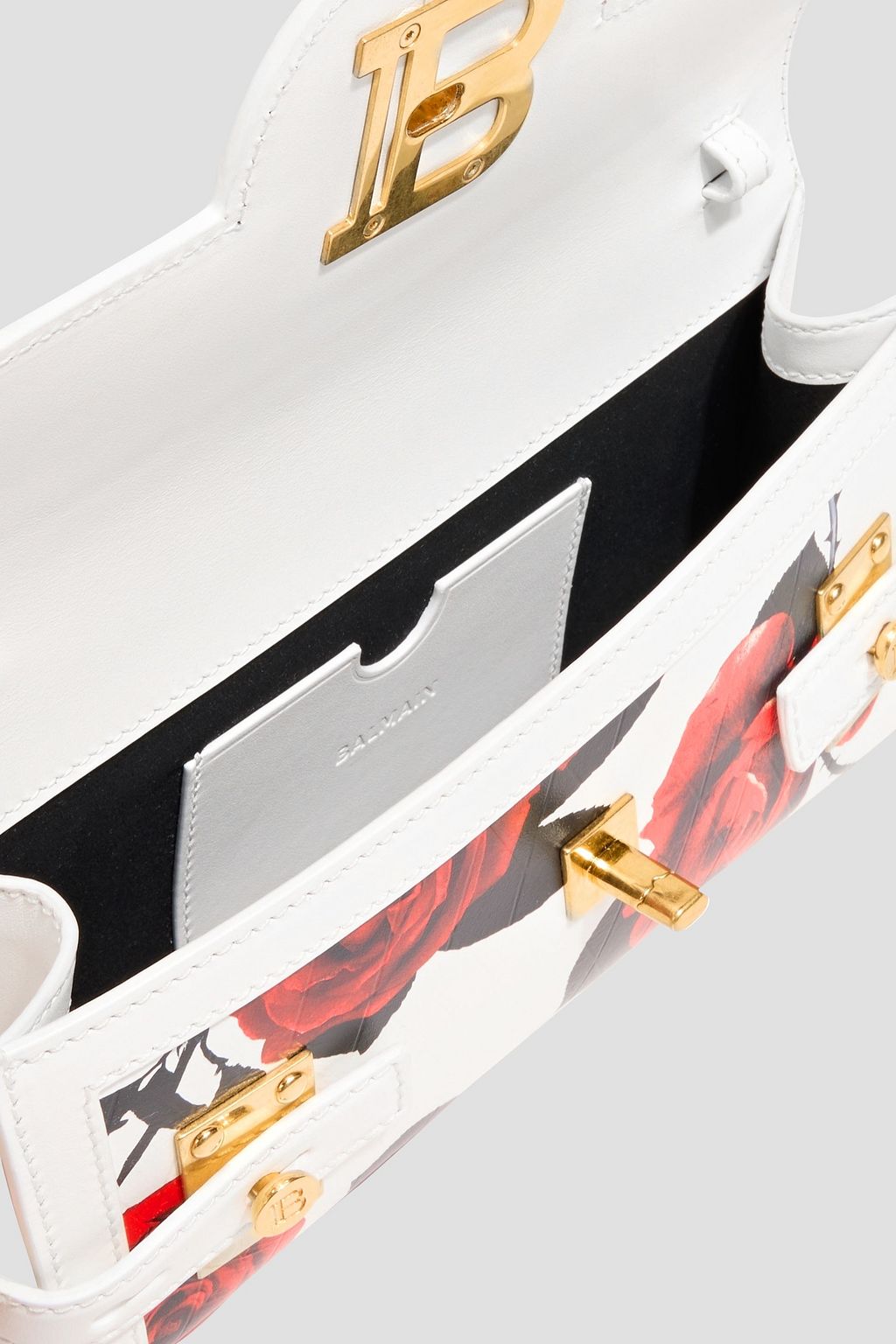 BALMAIN Embossed floral-print leather clutch