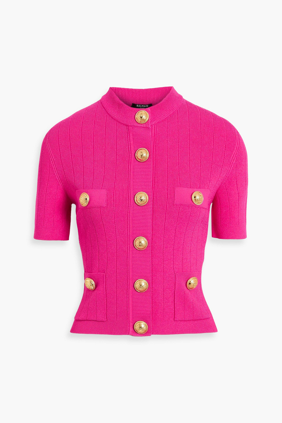 Balmain Ribbed Pointelle-knit Top In Pink