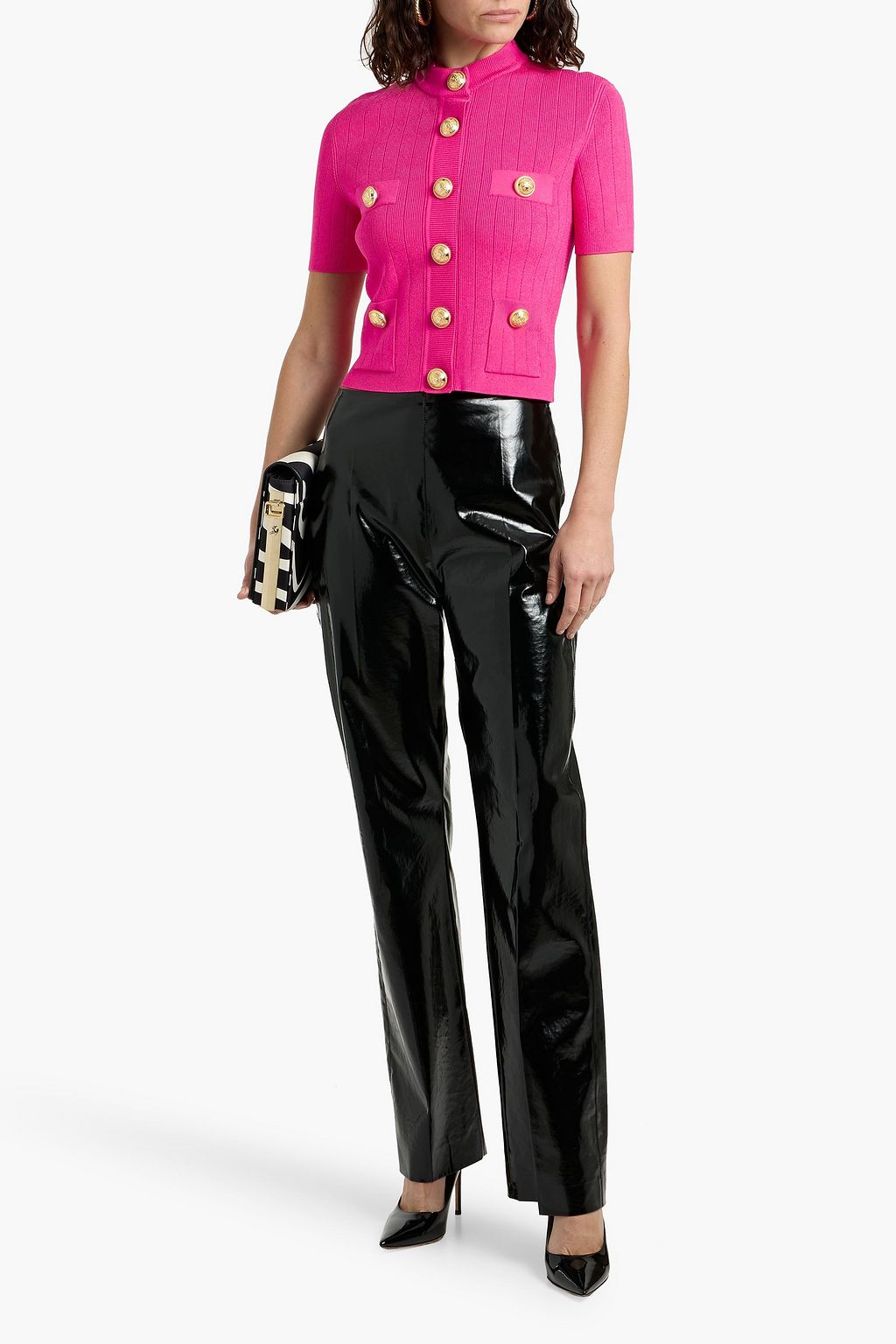 BALMAIN Ribbed pointelle-knit top