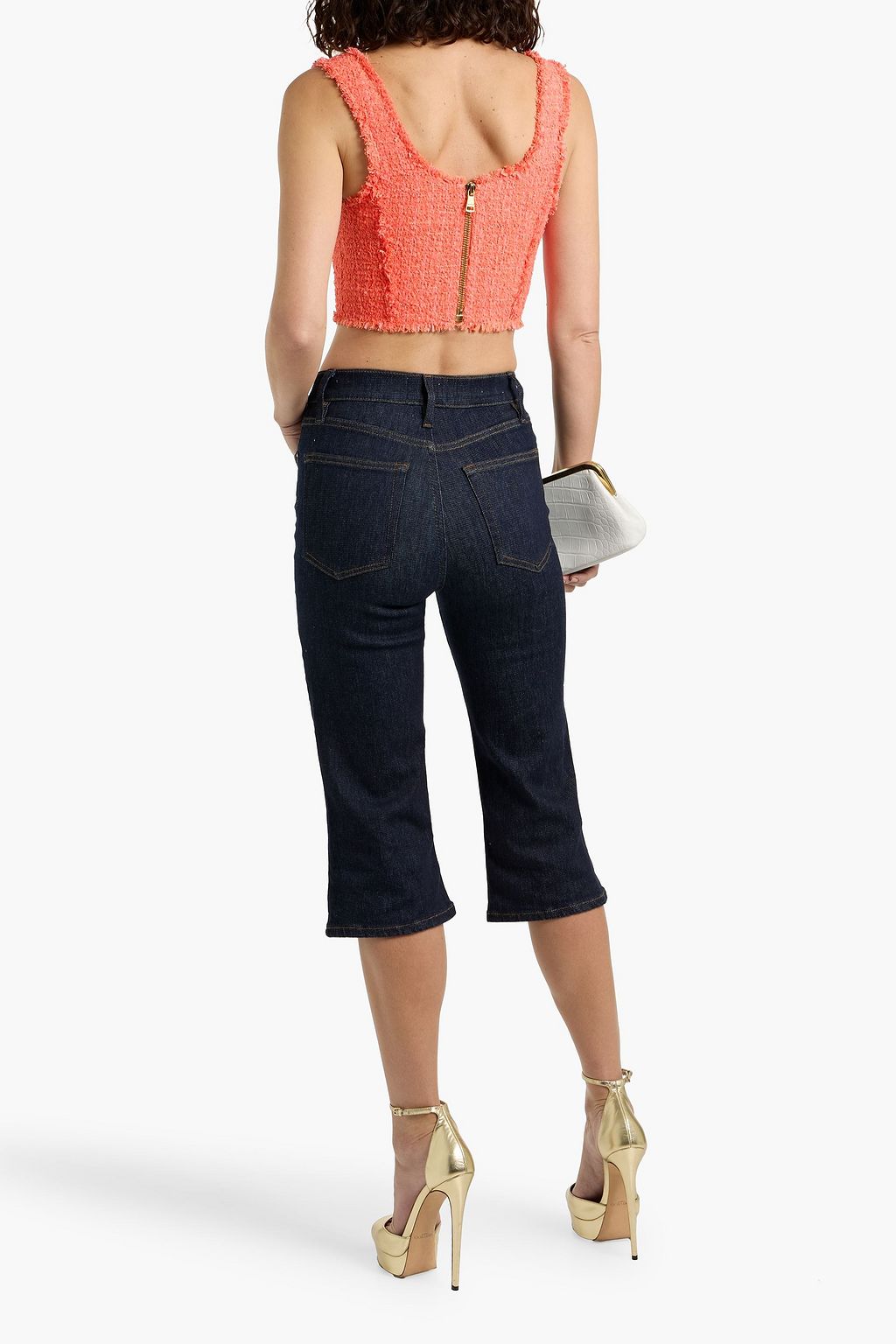 BALMAIN Cropped button-embellished tweed top