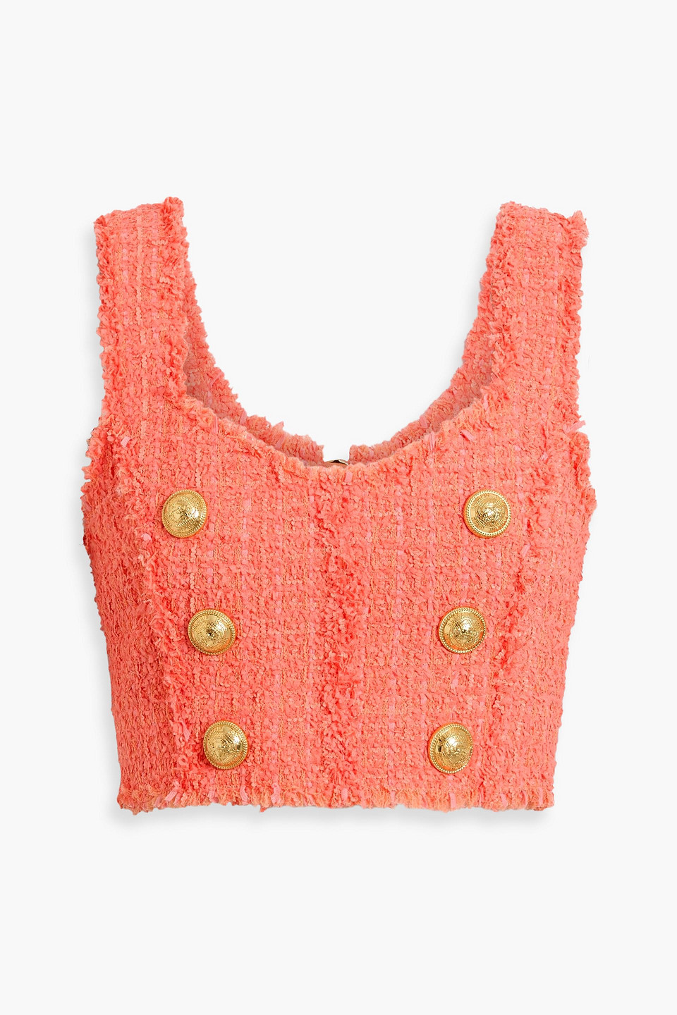 balmain - cropped button-embellished tweed top - orange - fr 36
