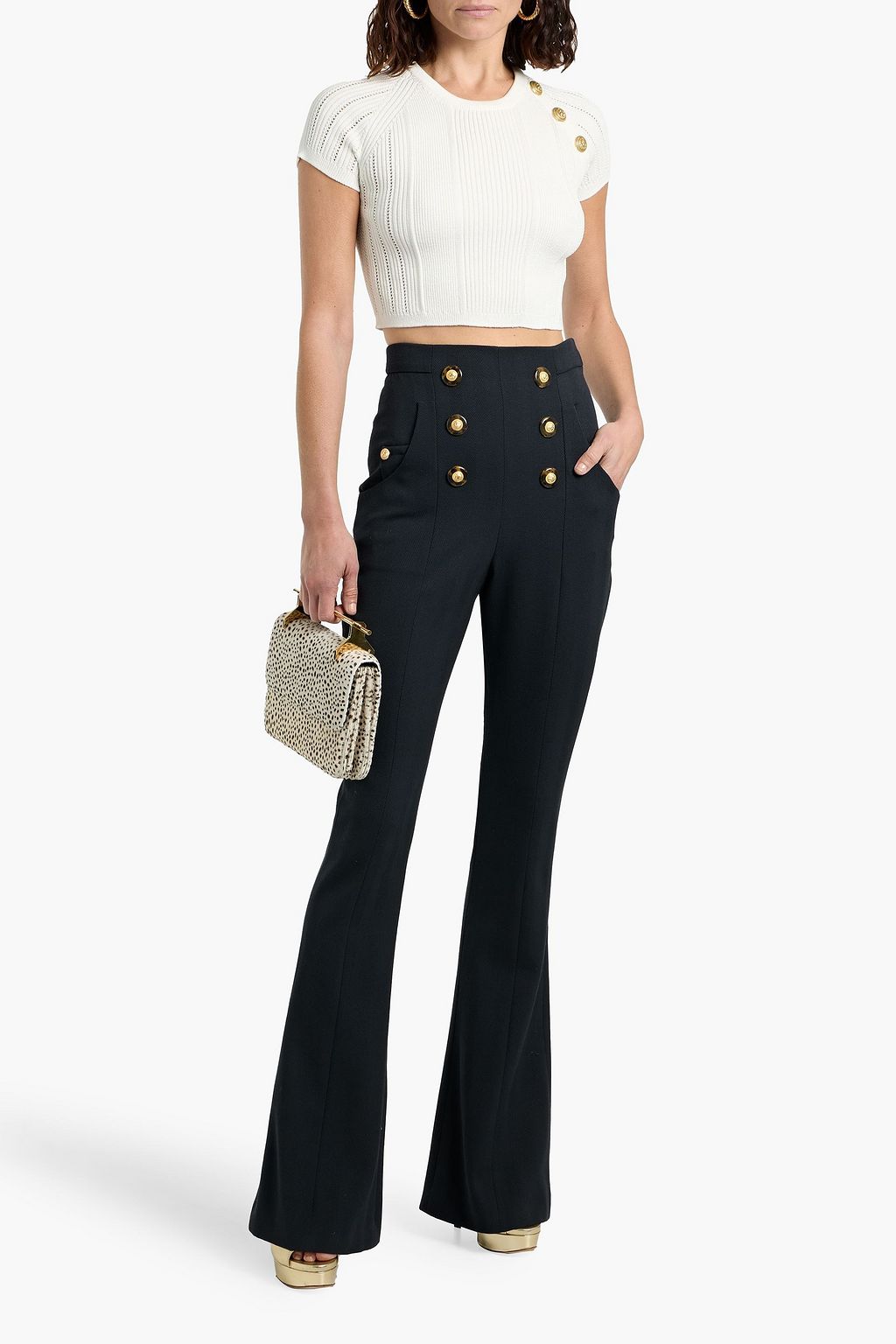 BALMAIN Herringbone wool flared pants