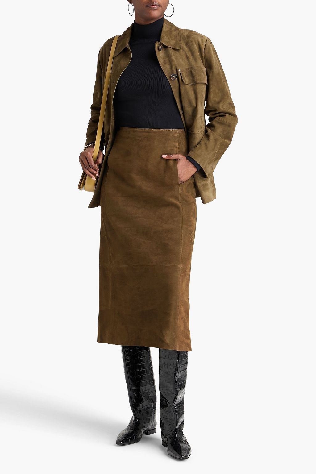 VINCE. Suede midi skirt