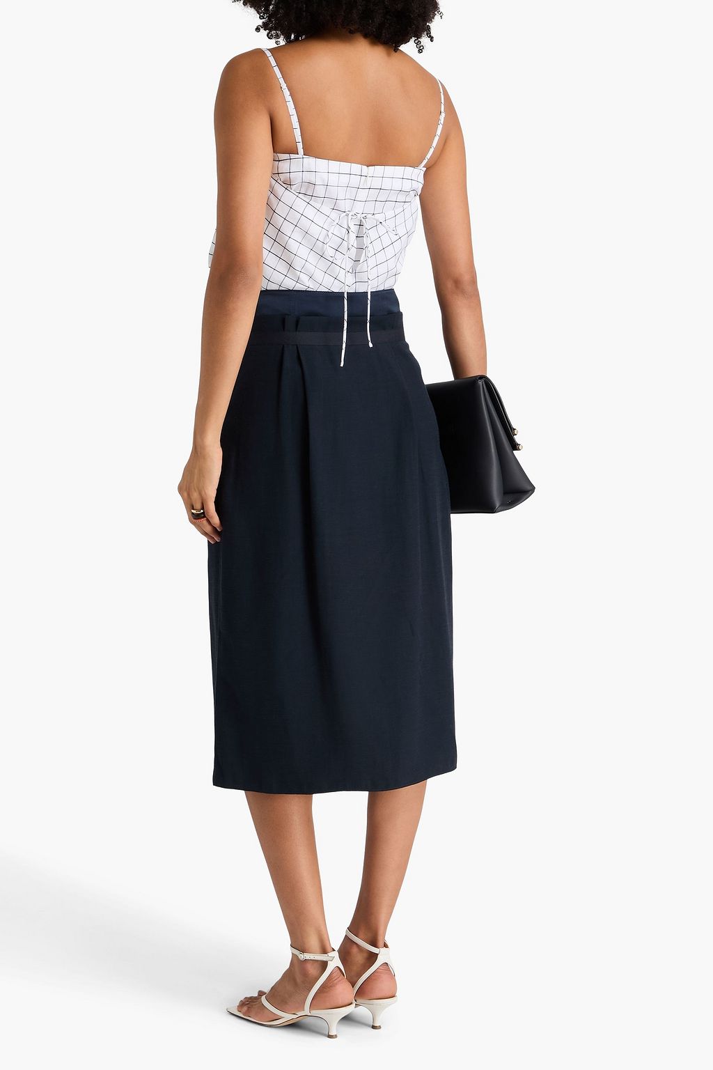 VINCE. Belted cady midi skirt