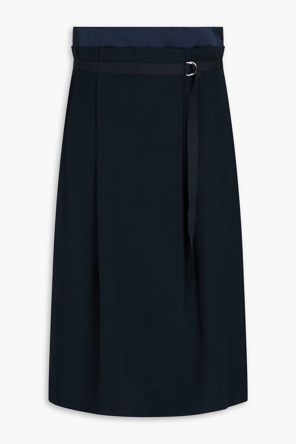 Vince Belted Cady Midi Skirt In Blue