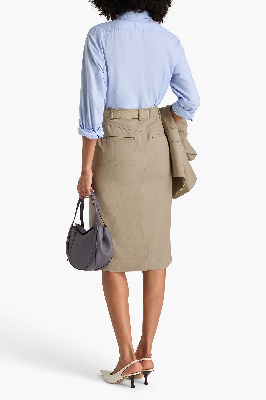 VINCE. Belted canvas midi pencil skirt