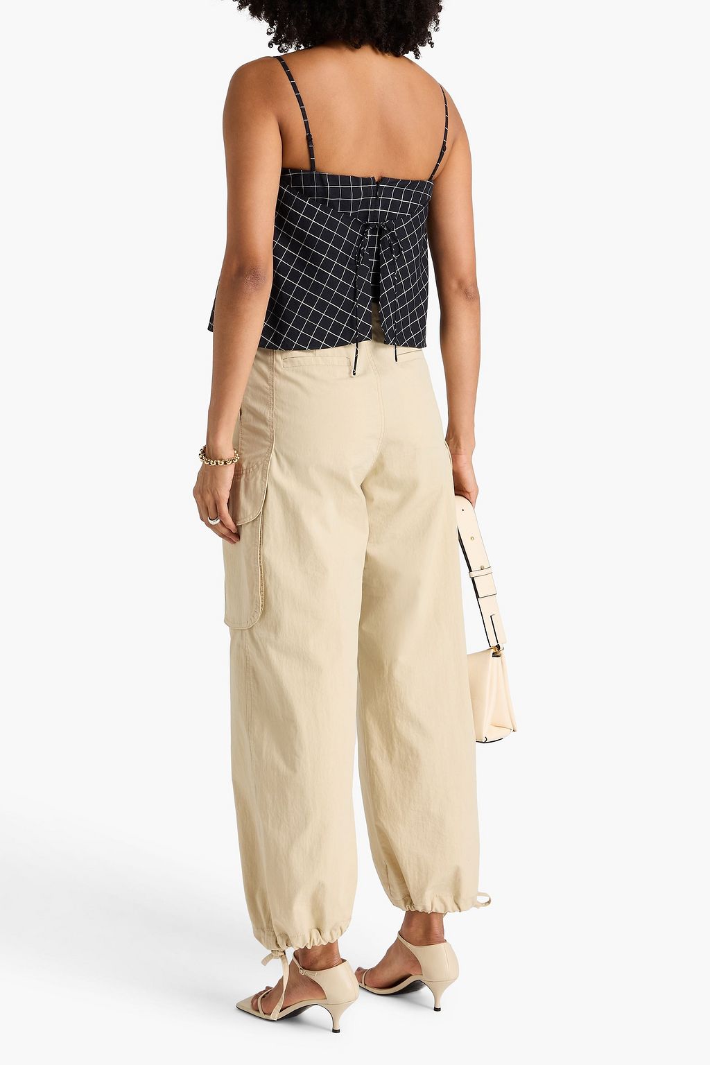 VINCE. Convertible cropped checked woven top