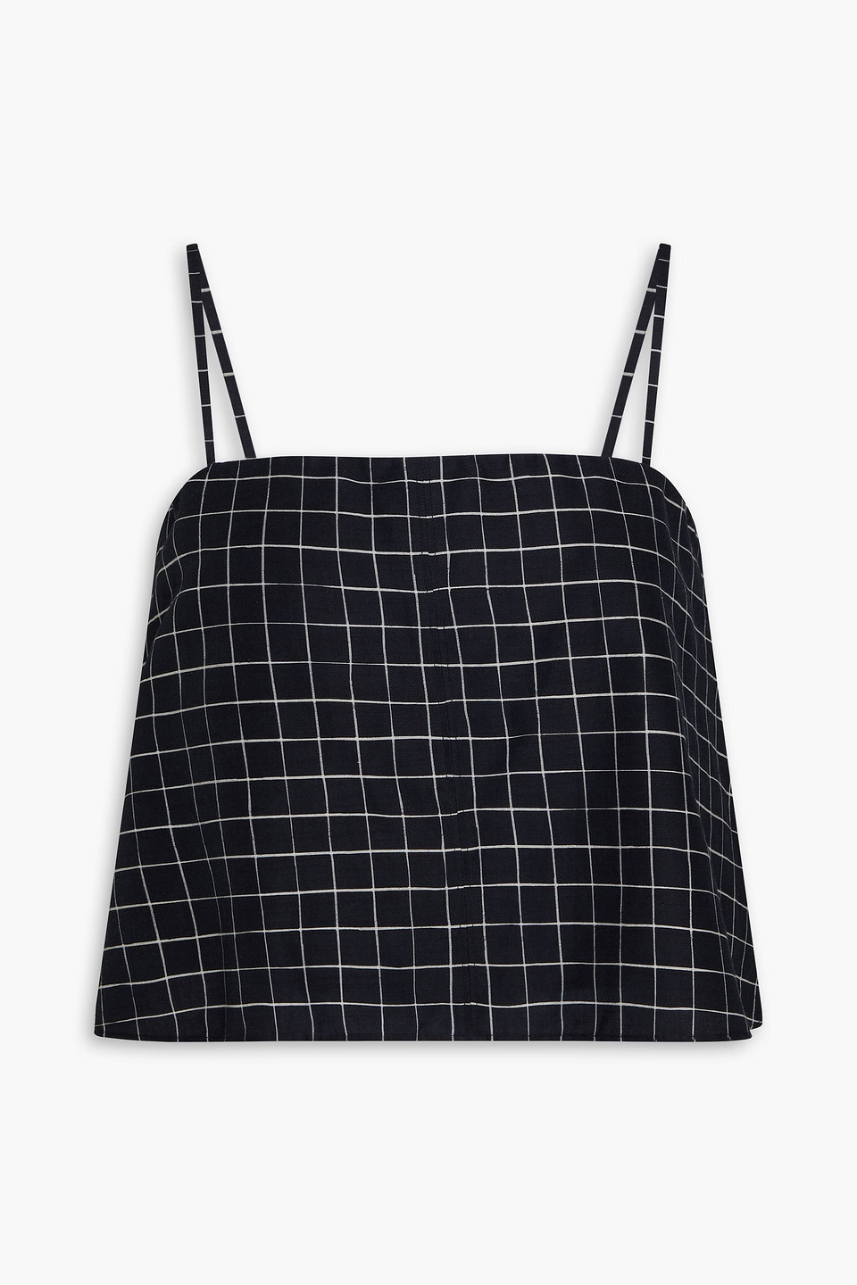 Vince Convertible Cropped Checked Woven Top In Black
