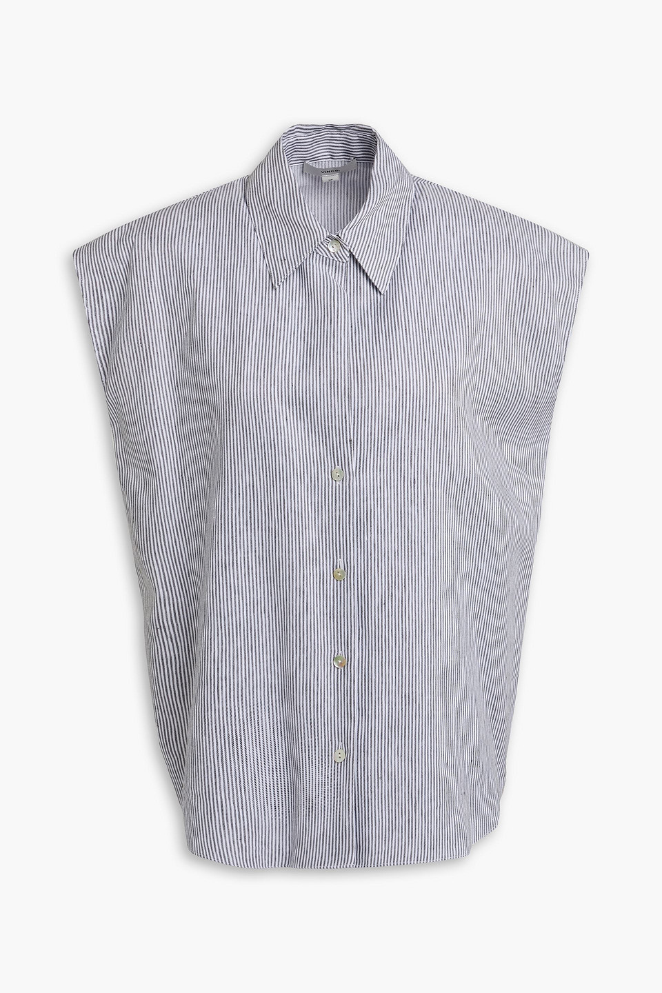 vince. - striped linen and cotton-blend shirt - gray - m