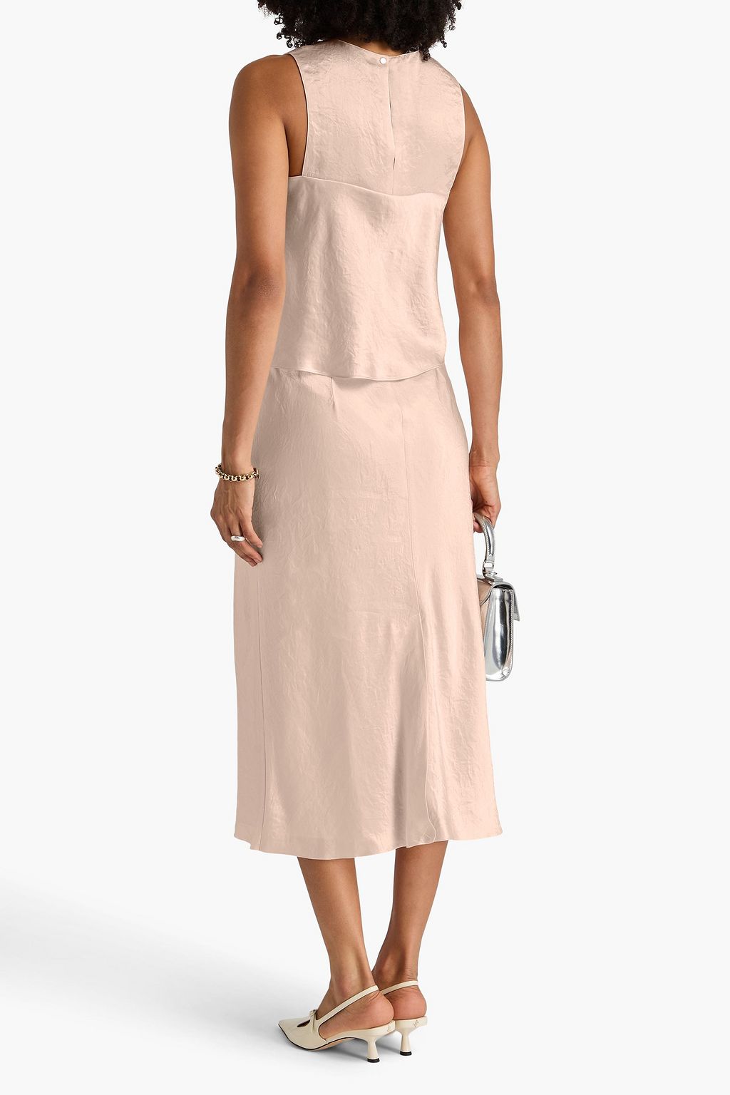 VINCE. Crinkled-satin midi skirt