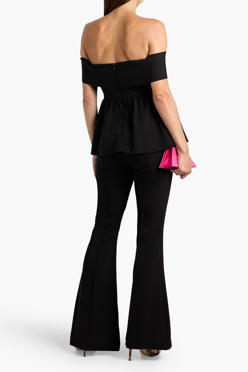 Self-portrait Off-the-shoulder Crepe Peplum Jumpsuit In Black