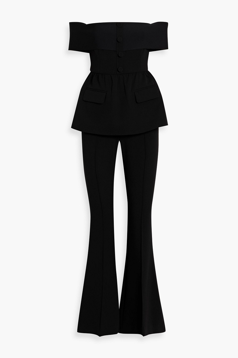 Self-portrait Off-the-shoulder Crepe Peplum Jumpsuit In Black