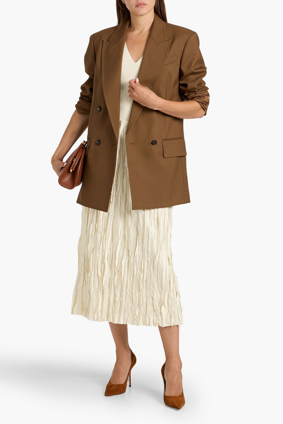 Max Mara Palanca Double-breasted Wool, Mohair And Silk-blend Blazer In Brown