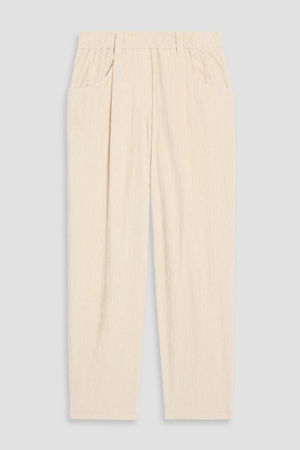 Brunello Cucinelli Pleated Cotton-blend Corduroy Straight-leg Pants In White