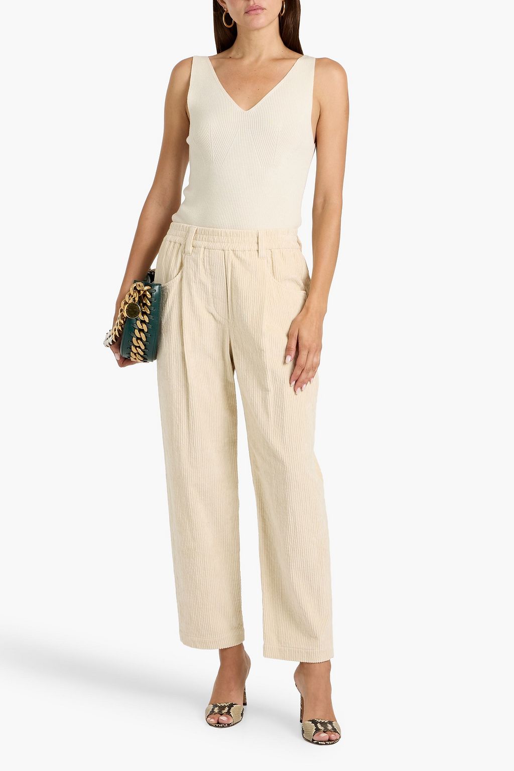 BRUNELLO CUCINELLI Pleated cotton-blend corduroy tapered pants