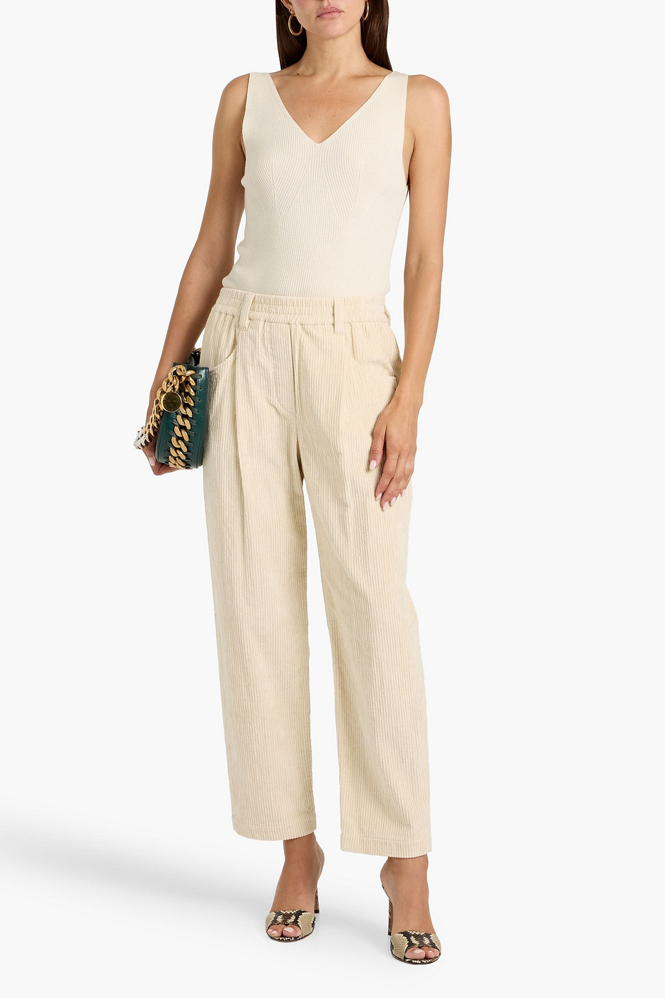Brunello Cucinelli Pleated Cotton-blend Corduroy Straight-leg Pants In White