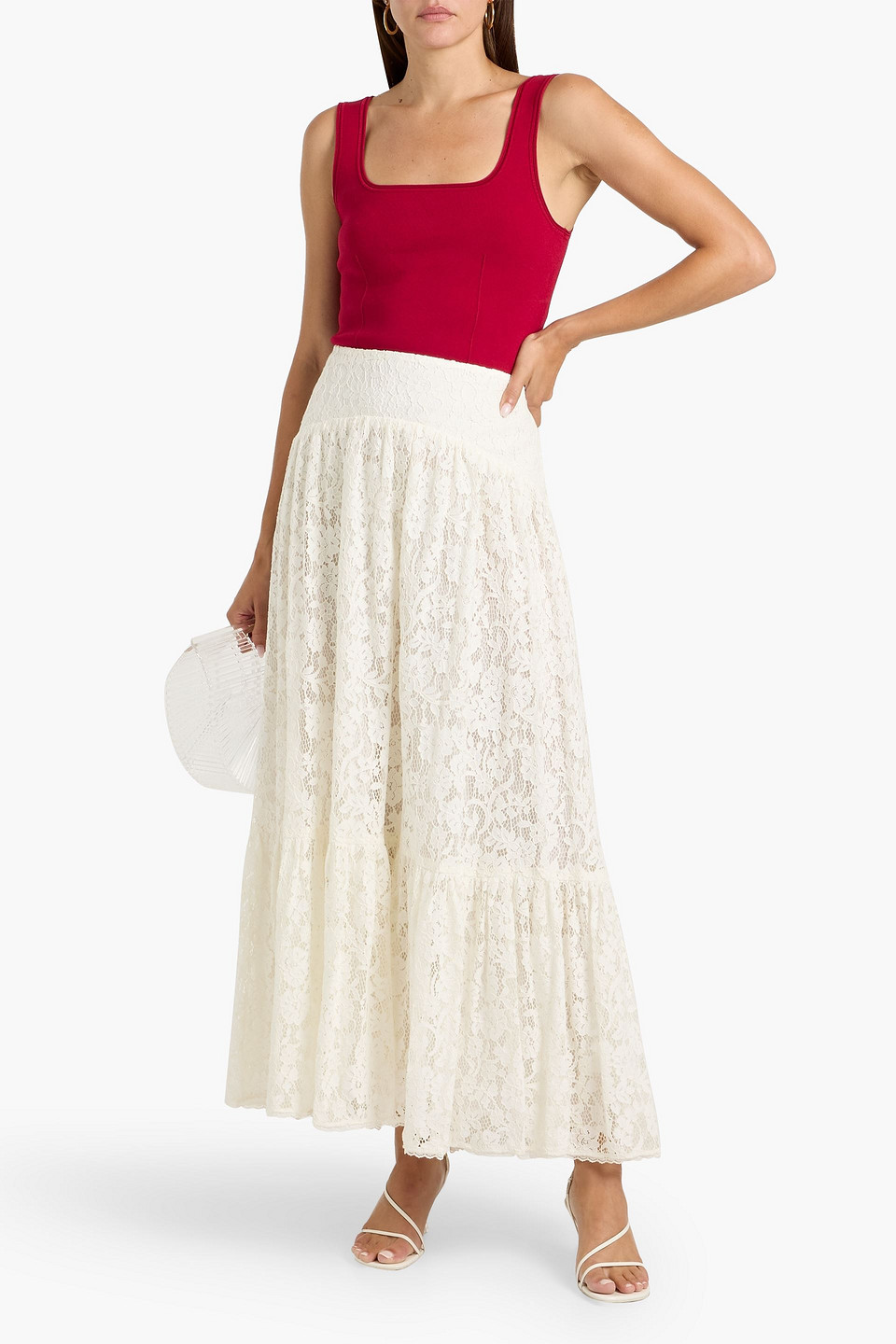 Zimmermann Awaken Lace Crochet Midi Skirt In Cream In White