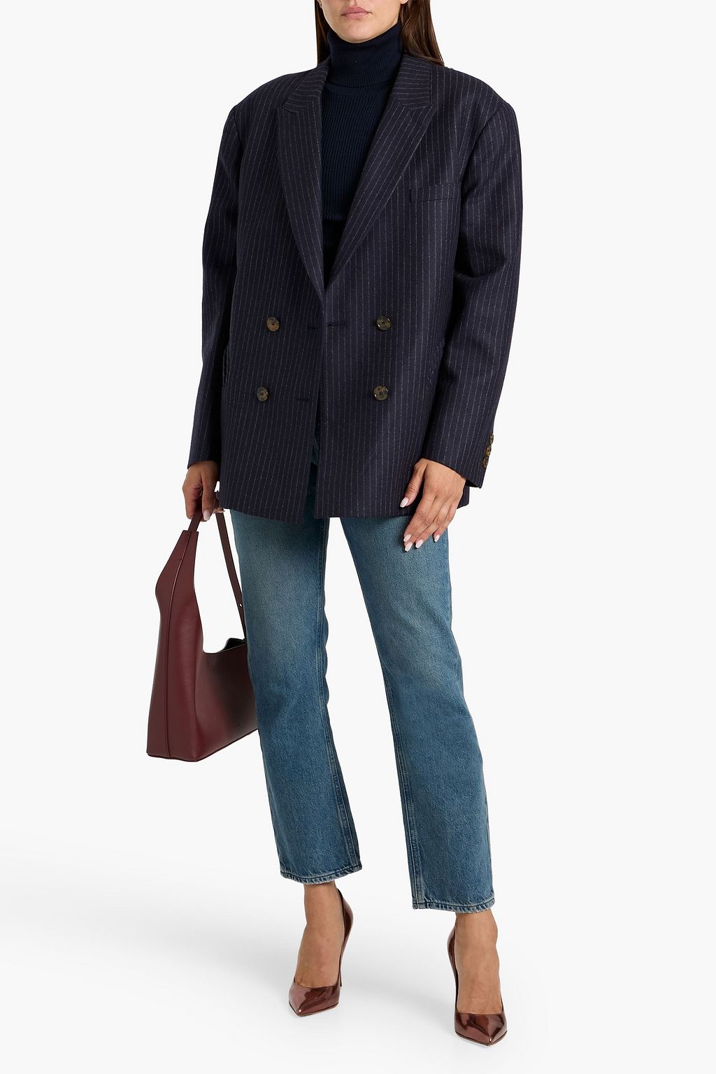 BLAZÉ MILANO Double-breasted pinstriped wool and cashmere-blend blazer
