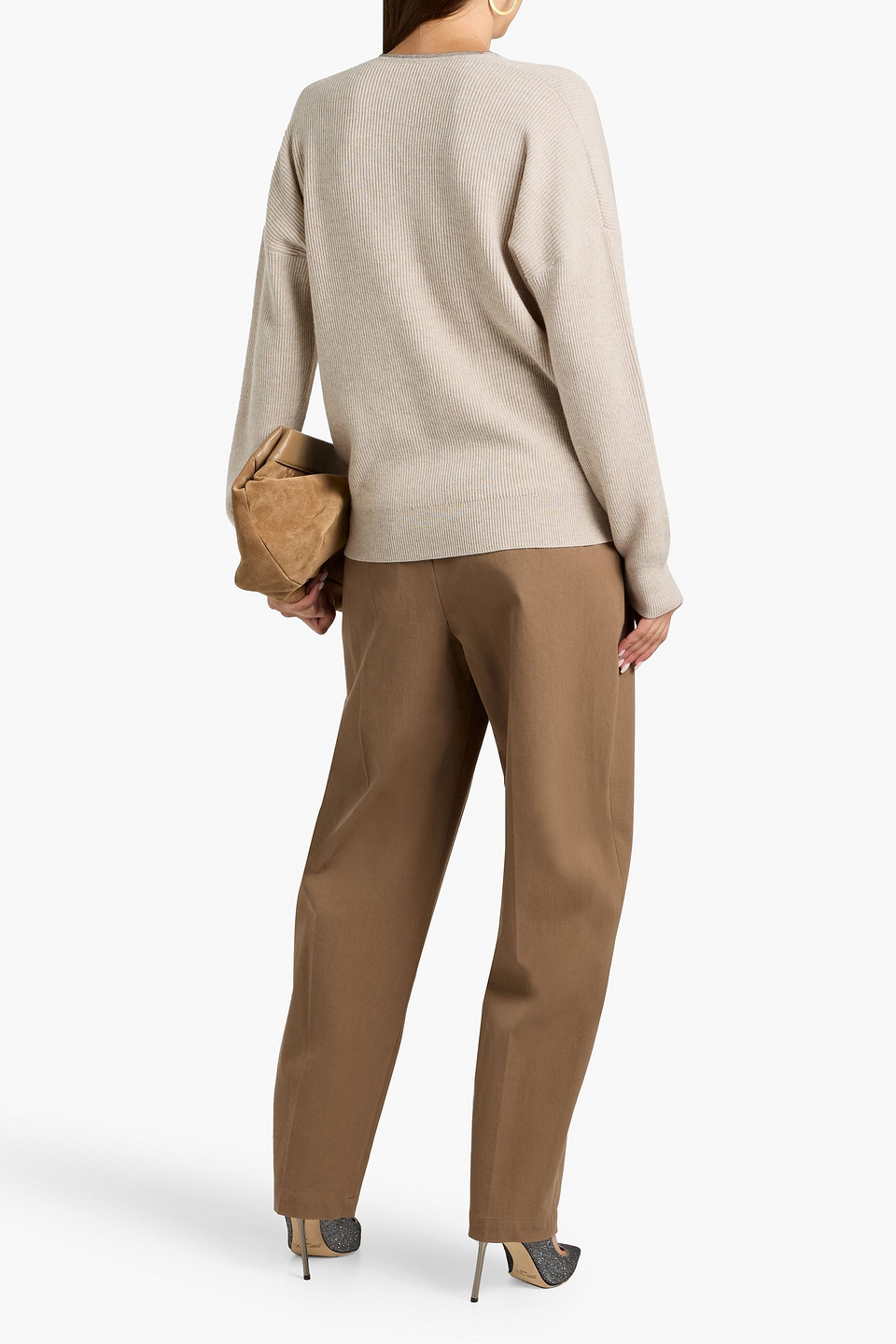 Brunello Cucinelli Bead-embellished Cashmere Sweater In Brown