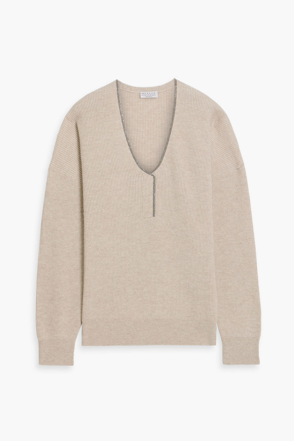 Brunello Cucinelli Bead-embellished Cashmere Sweater In Brown