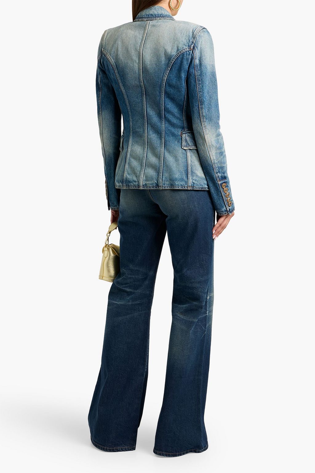 BALMAIN Double-breasted faded denim blazer