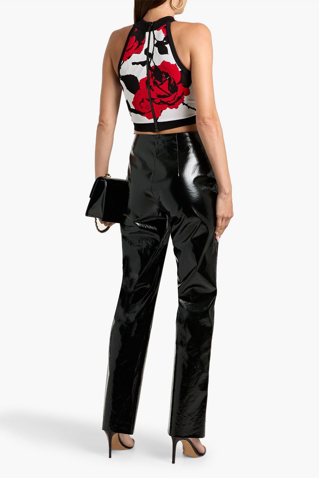 BALMAIN Cropped floral jacquard-knit halterneck top