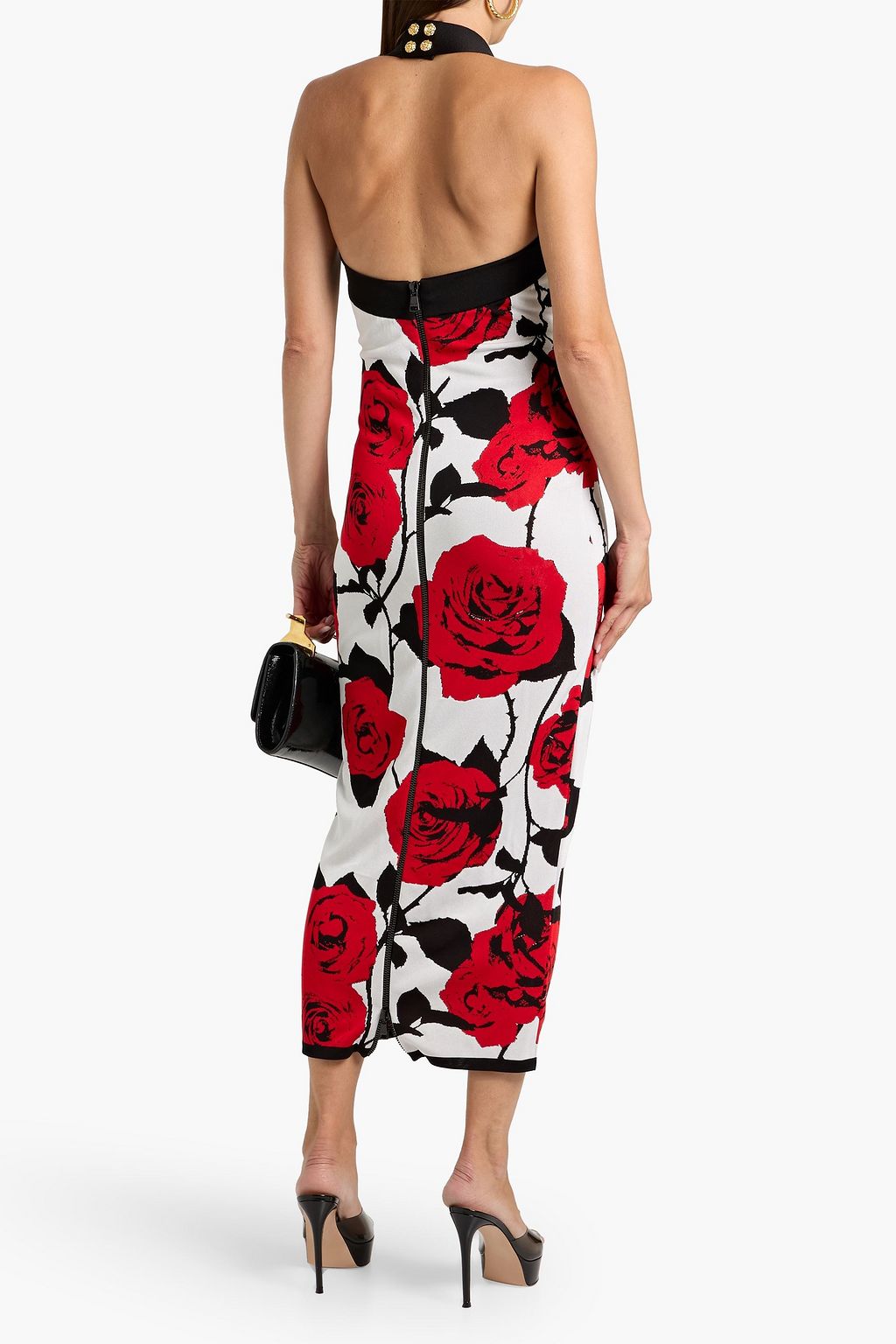 BALMAIN Jacquard-knit halterneck midi dress