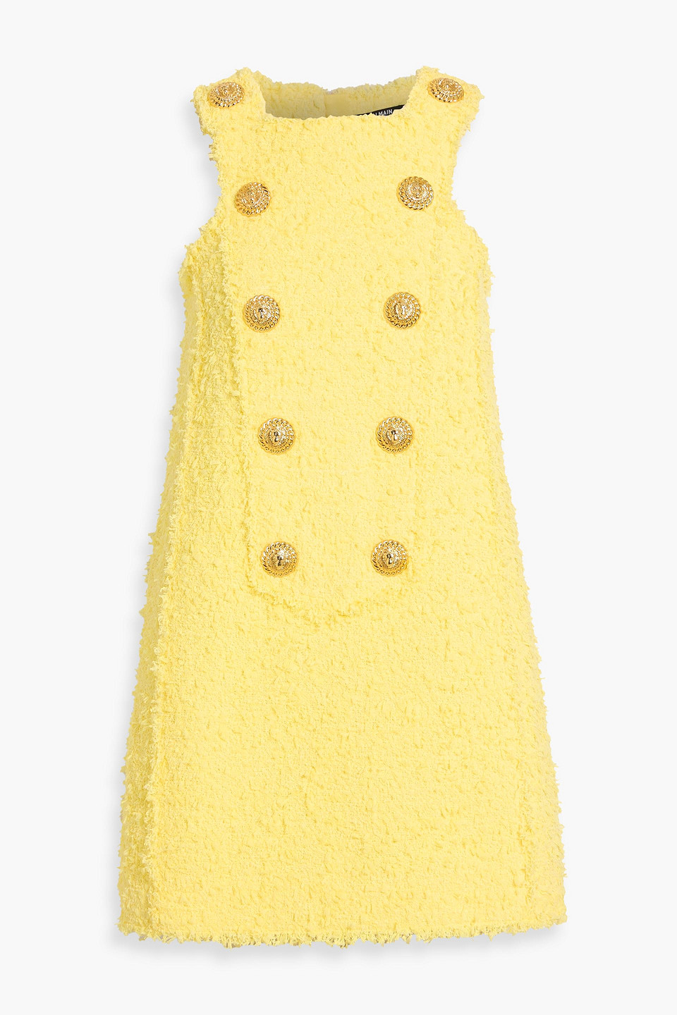 Balmain Frayed Tweed Mini Dress In Yellow