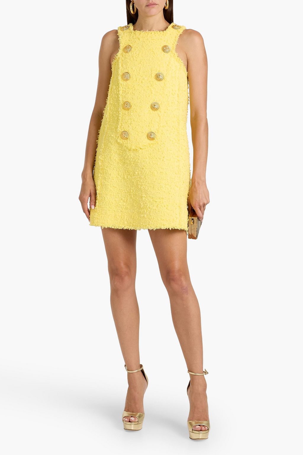 BALMAIN Frayed tweed mini dress