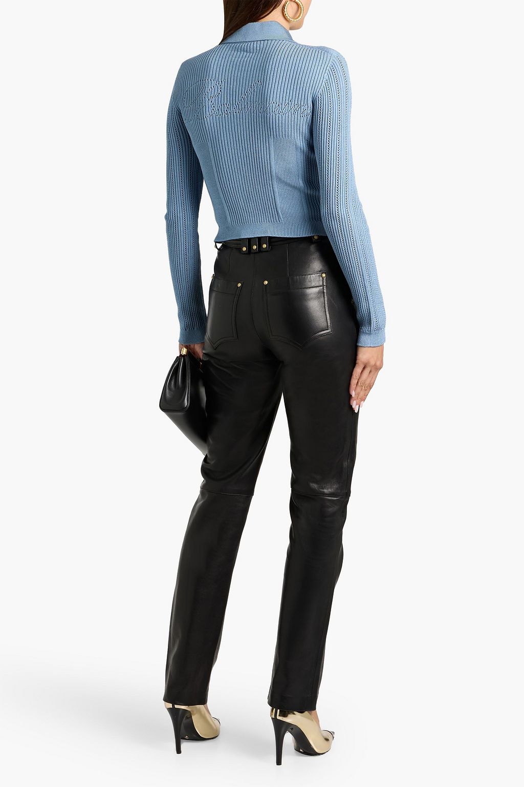 BALMAIN Button-embellished ribbed pointelle-knit cardigan