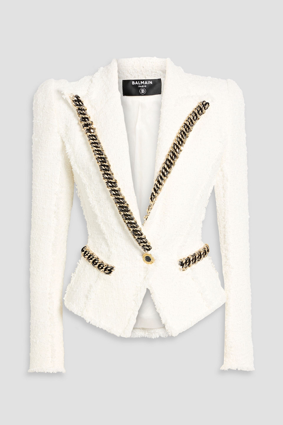 Balmain Chain-trimmed Metallic Tweed Blazer In White