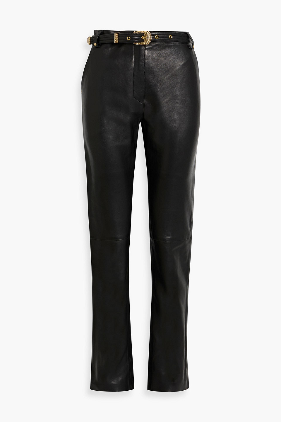 Balmain Belted Leather Slim-leg Pants In Black