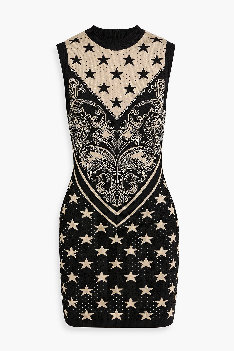 Balmain Jacquard-knit Mini Dress In Black