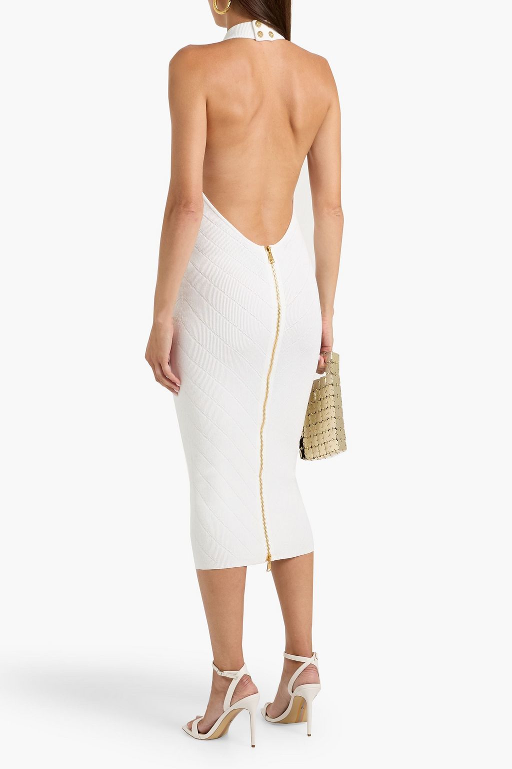 BALMAIN Jacquard-knit halterneck midi dress