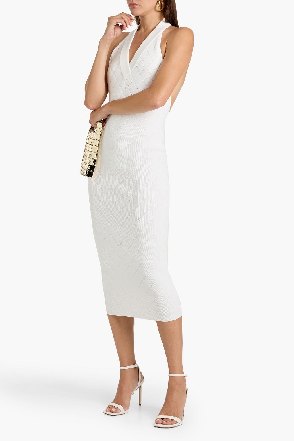 BALMAIN Jacquard-knit halterneck midi dress