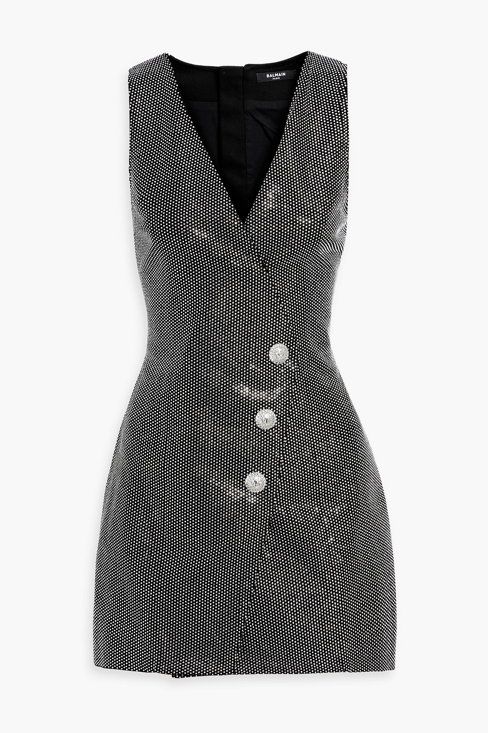 Balmain Crystal-embellished Cotton-blend Mini Dress In Black