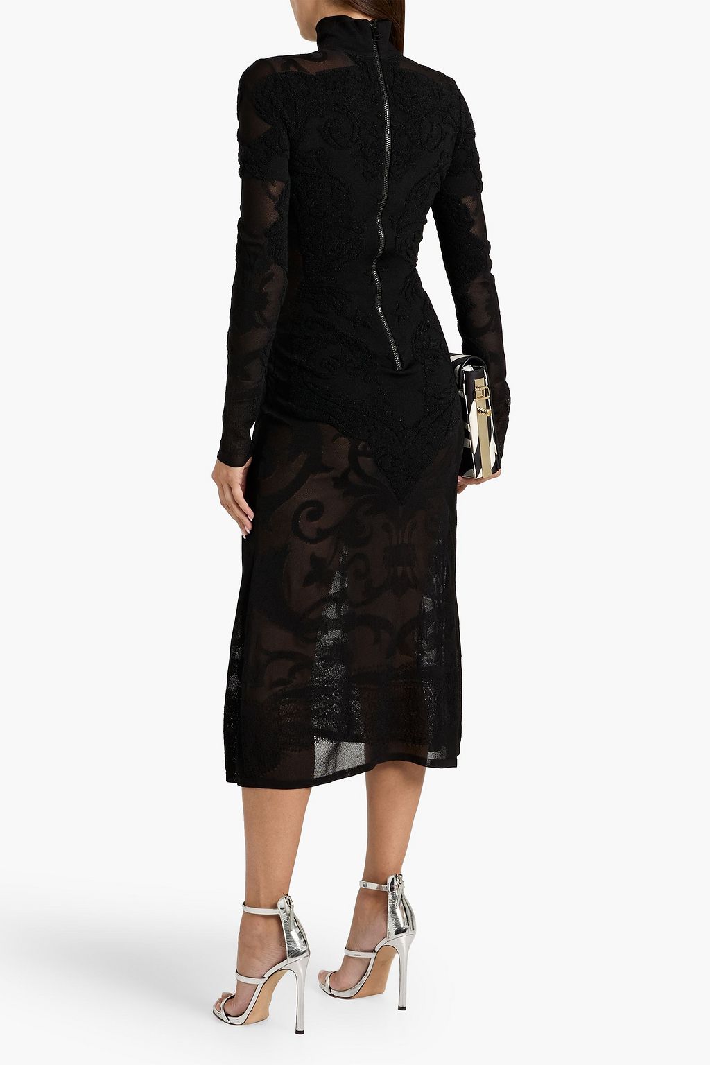 BALMAIN Flocked jacquard-knit turtleneck midi dress