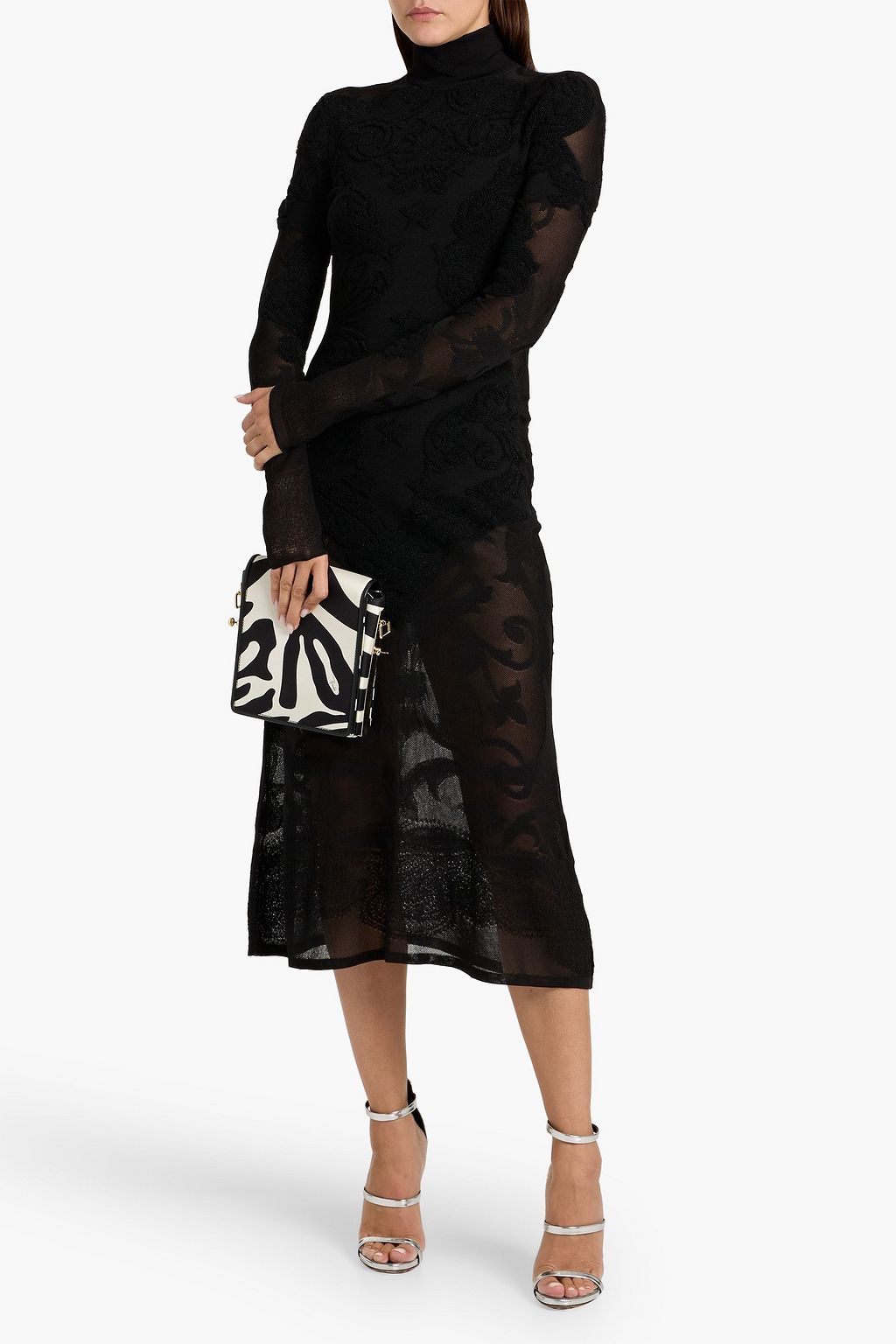 BALMAIN Flocked jacquard-knit turtleneck midi dress