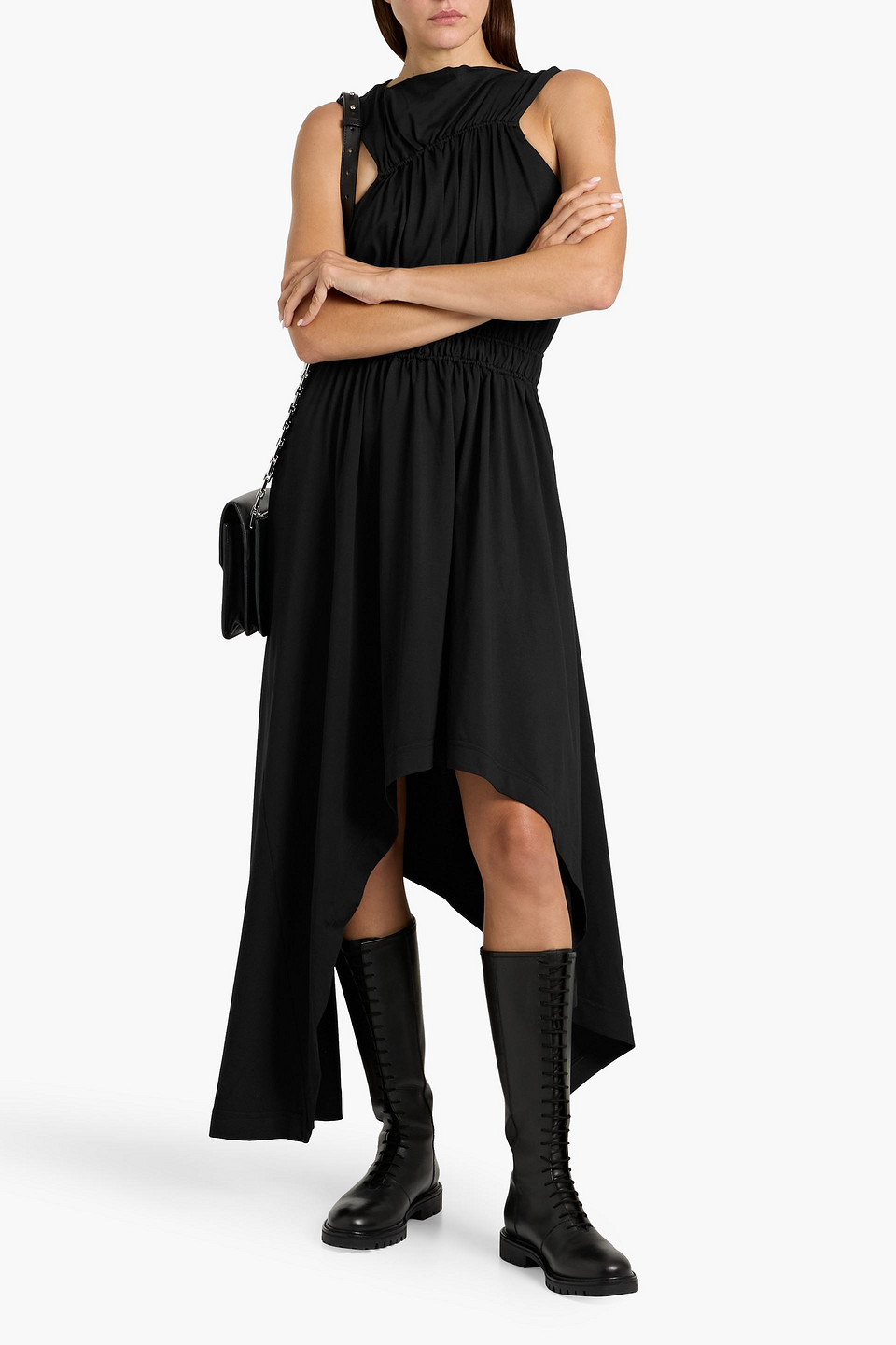 Alexander Mcqueen Asymmetric Cotton-jersey Maxi Dress In Black