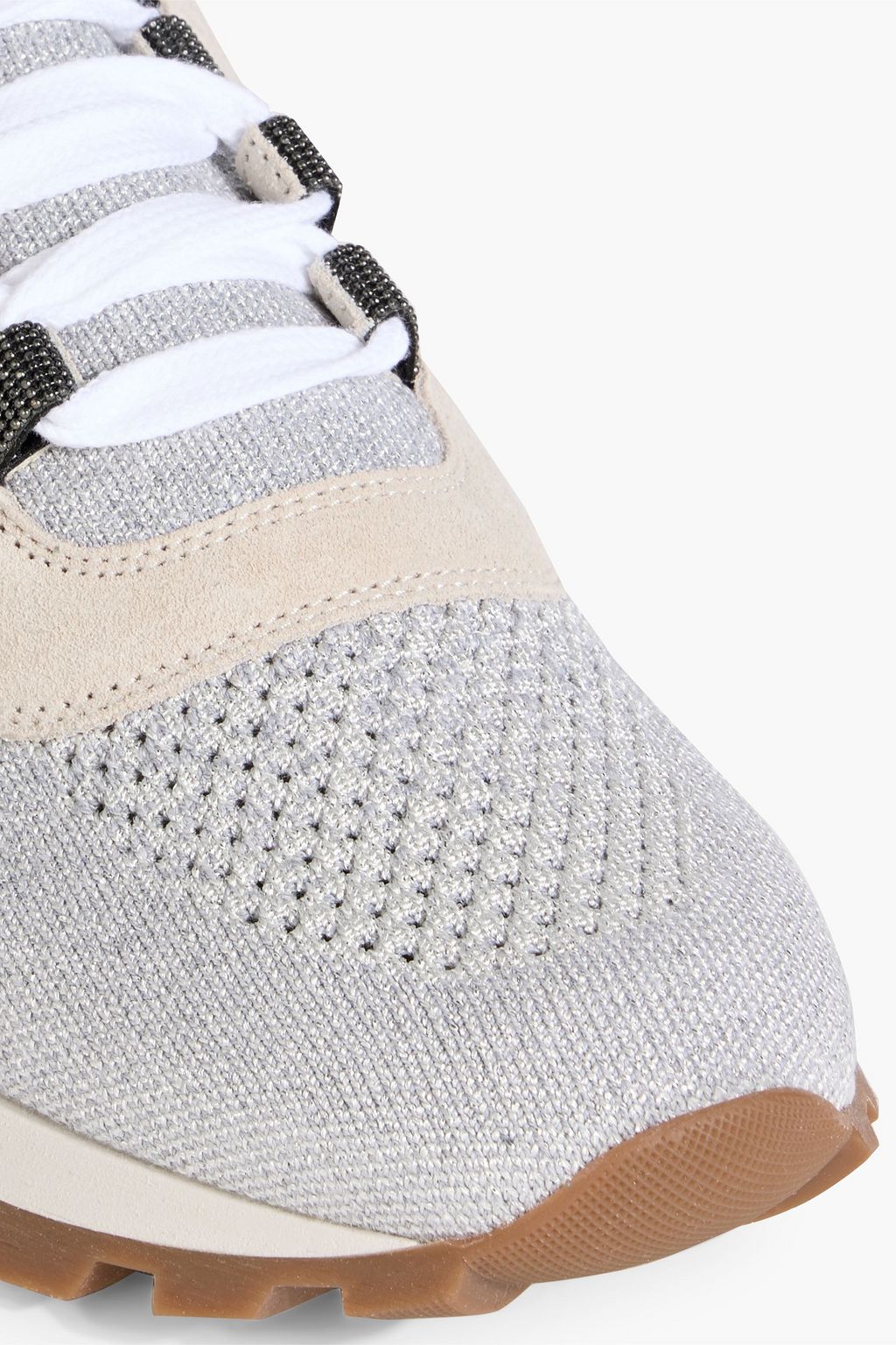 BRUNELLO CUCINELLI Bead-embellished metallic knitted sneakers