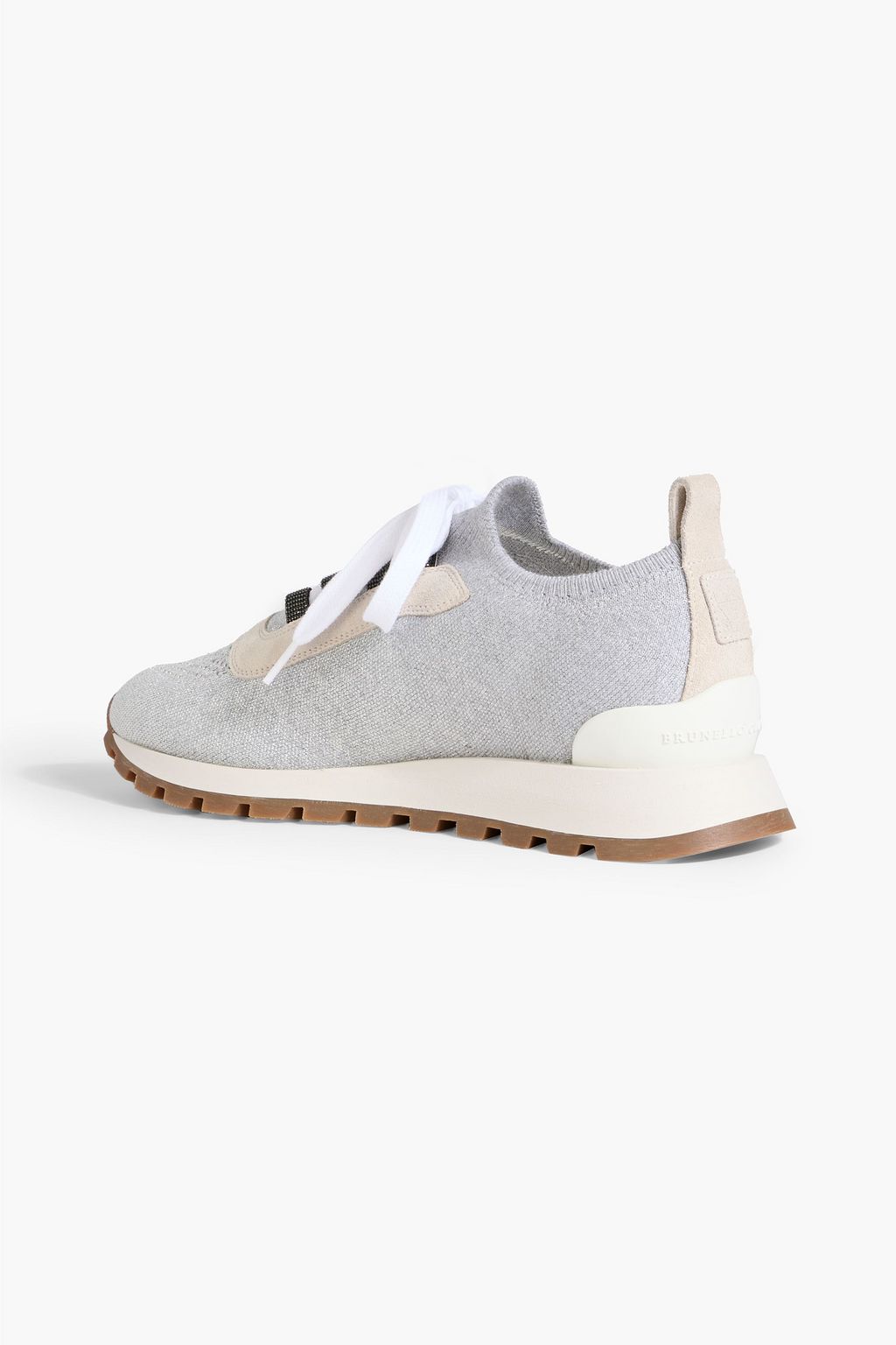 BRUNELLO CUCINELLI Bead-embellished metallic knitted sneakers
