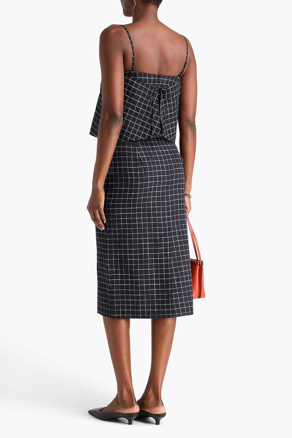 Vince Checked Woven Pencil Skirt In Black
