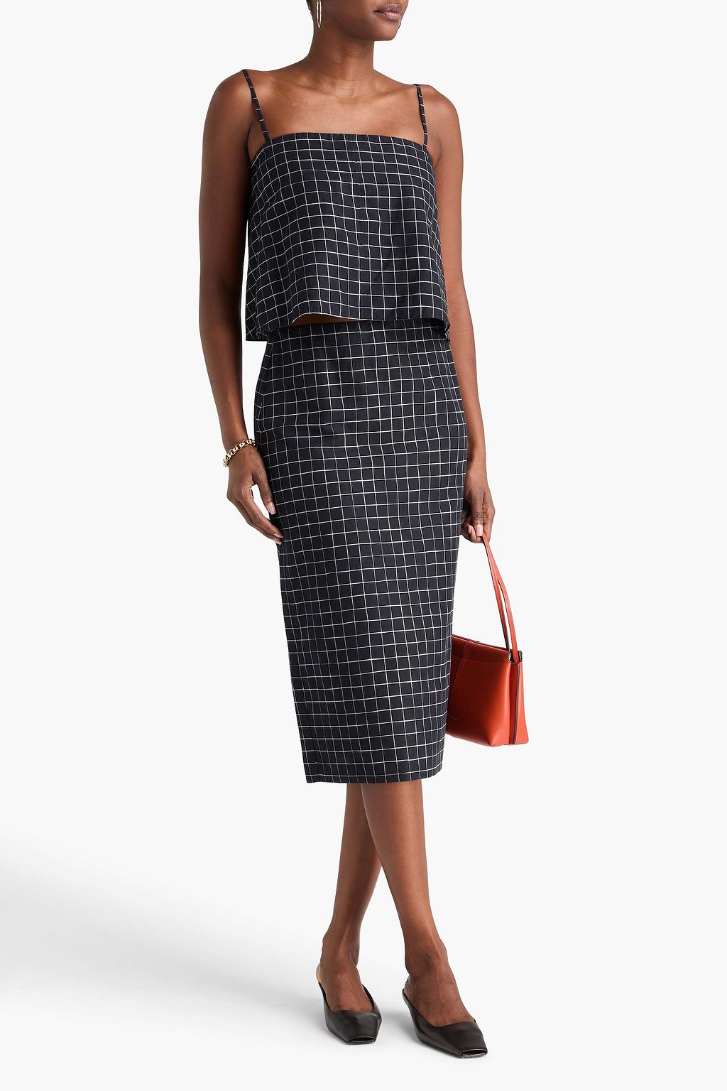 VINCE. Checked woven pencil skirt