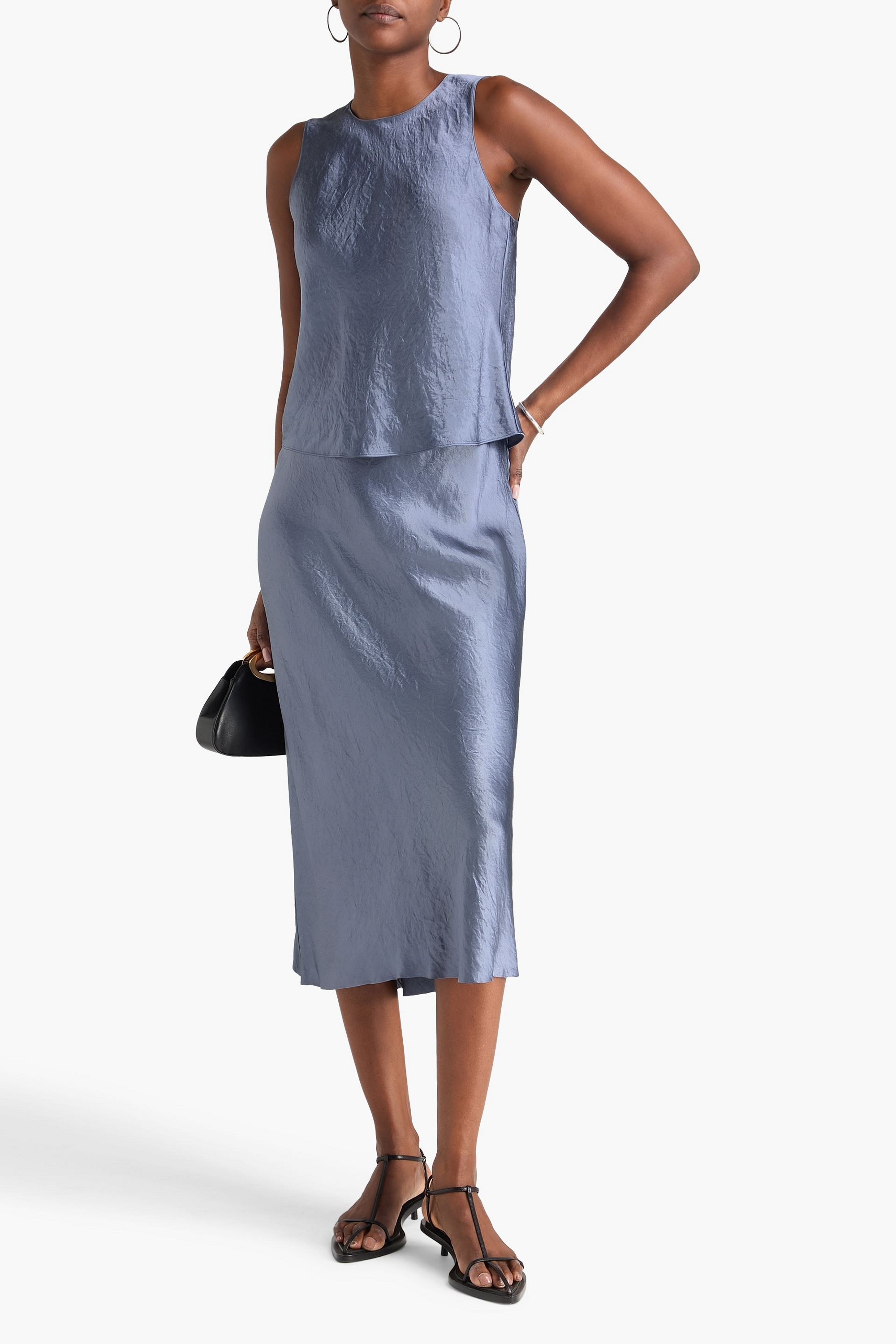 Vince Crinkled-satin midi skirt