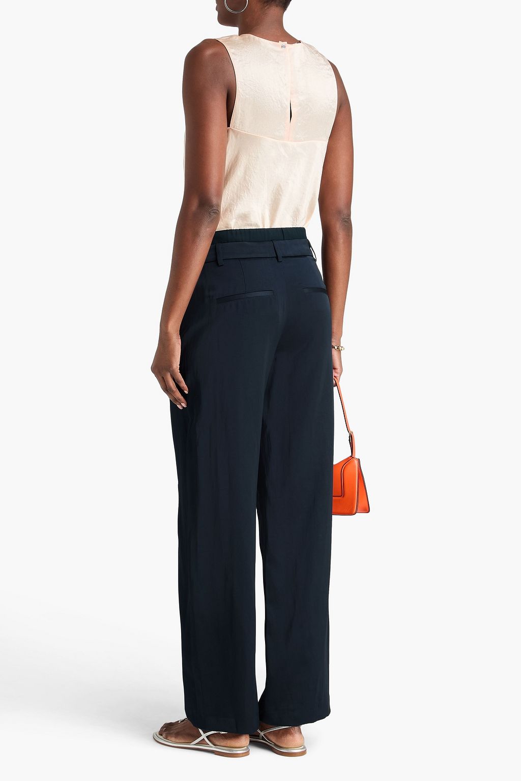 VINCE. بنطلون بأرجل واسعة من الكريب والساتان