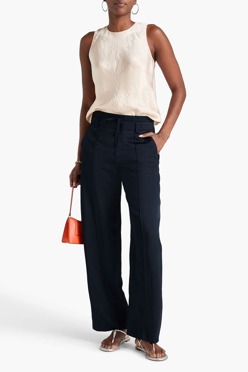 VINCE. بنطلون بأرجل واسعة من الكريب والساتان