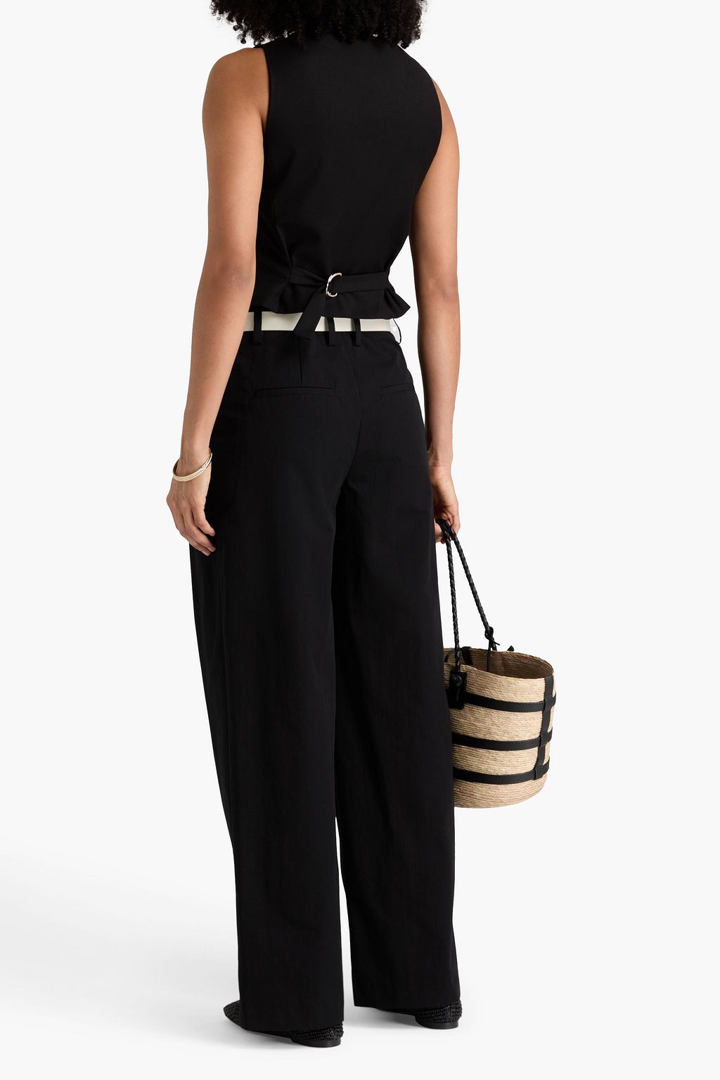 VINCE. Pleated cotton-blend poplin wide-leg pants